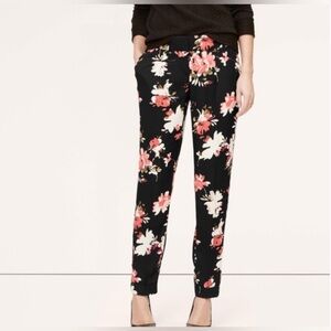 LOFT Floral Cuffed Ankle Pants Black Pink Workwear Trousers